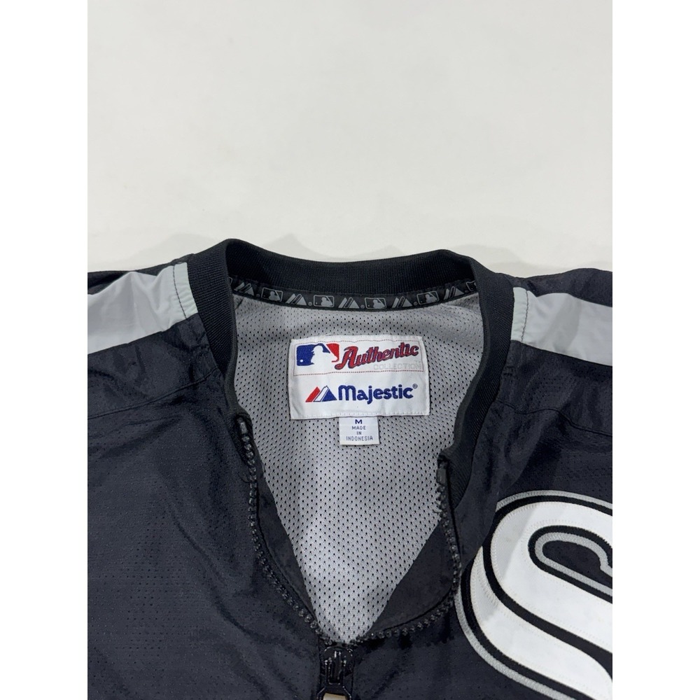 VINTAGE Chicago White Sox Jacket Men M Black Windbreaker Dugout 1/4 Zip Majestic - Picture 4 of 10